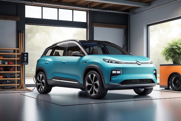 charging electric car generic suv in garage 3d rendering