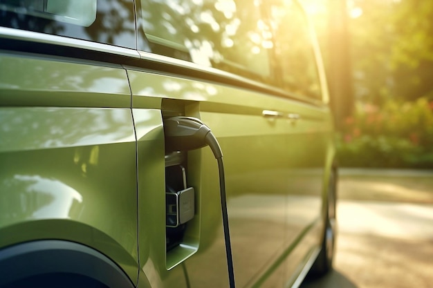 Photo charging an electric car using a power cable at a gas station