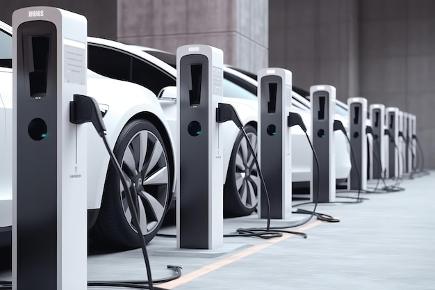 Charging station for electric cars Types and connectors AI generated image