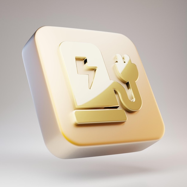 Charging Station icon. Golden Charging Station symbol on matte gold plate. 3D rendered Social Media Icon.