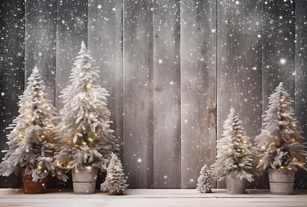 charismas tree on a wooden background with presents