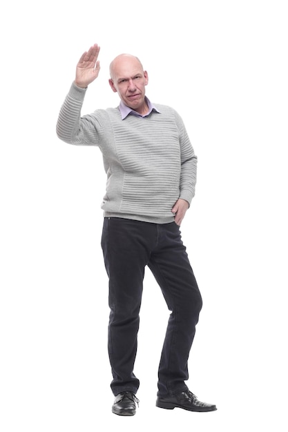 Charismatic man in a white jumper isolated on a white