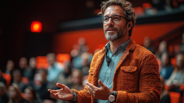 Photo a charismatic speaker captivating an audience at a business conference