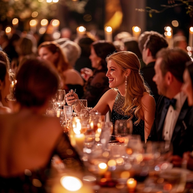 Photo charity gala with sophisticated attendees in formal attire