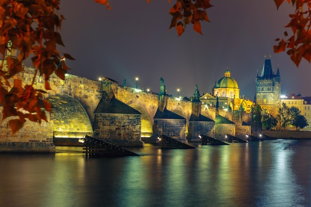 Charles Bridge at night in Prague Czech Republic