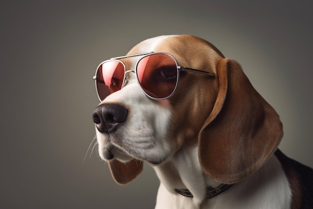 charm beagle wearing glasses at golden hour