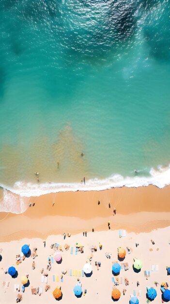 Charm of the Coastline Aerial View of a Bustling Beach