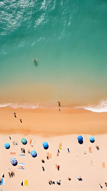 Charm of the Coastline Aerial View of a Bustling Beach