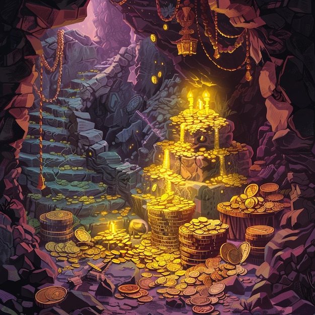 A charmed legendary monsters cave stacked up with shining fortune and old relics