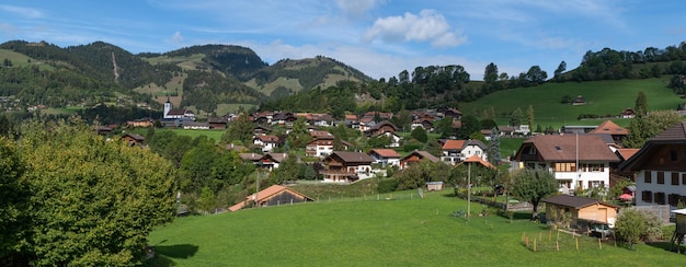 Charmey village is near Gruyeres village in the Fribourg zone Switzerland