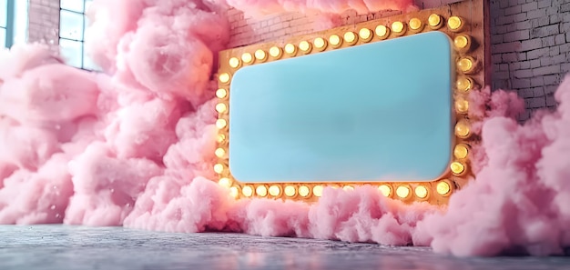 Charming 3D Bakery Shop Sign Surrounded by Fluffy Cotton Candy Clouds in a Dreamy Atmosphere