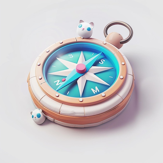 Photo charming 3d cartoon compass in isometric render