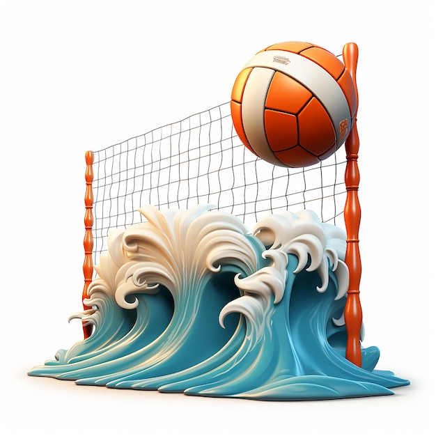 Charming 3D Cartoon Volleyball Net on White Background