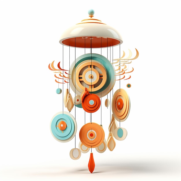 Charming 3D Cartoon Wind Chimes on White Background