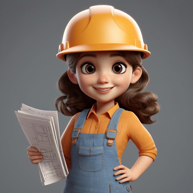 Photo charming 3d character of a young girl architect with large expressive eyes a round face and a smile