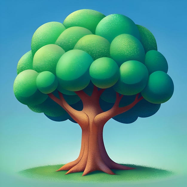 Photo a charming 3d illustration of a cartoon basswood tree with a bright green canopy and a thick brown trunk