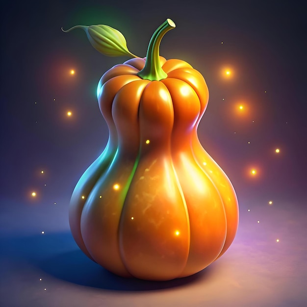 Photo a charming 3d illustration of a glowing orange gourd with a whimsical cartoonish style