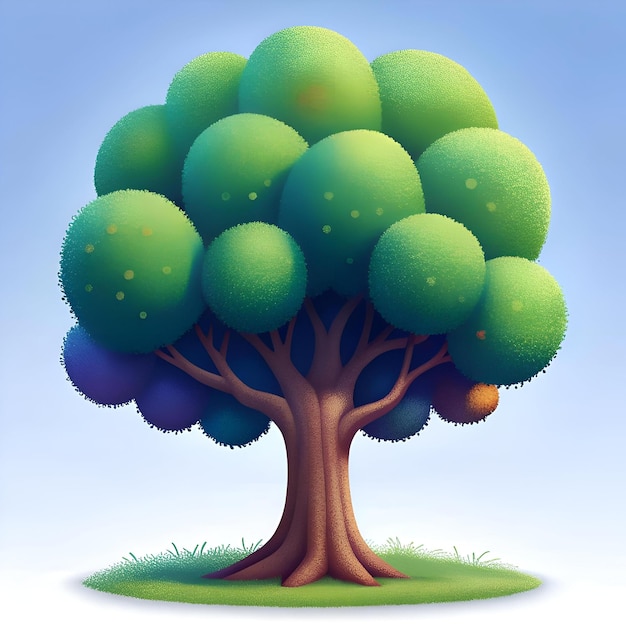 A charming 3D illustration of a stylized juniper tree with a whimsical rounded canopy and a textured earthy trunk