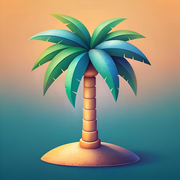 Photo a charming 3d illustration of a stylized palm tree on a small sandy island perfect for adding a touch of tropical charm to your designs