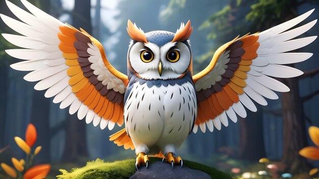 Photo charming 3d owl cartoon character with bright colors