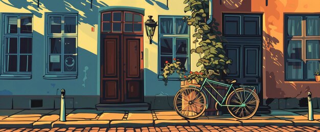 A Charming Alleyway In Copenhagen Cartoon style