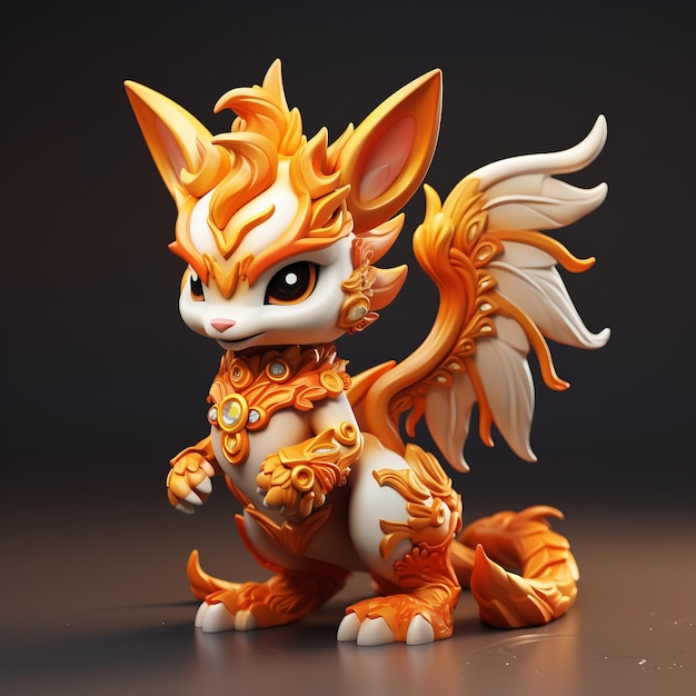 Charming Animestyle Golden Toy Dragon With Mischievous Feline Motif