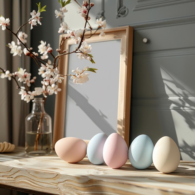 A charming array of pastel colored Easter eggs each with unique speckles displayed with spring