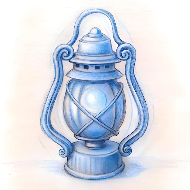 Photo a charming blue lantern with intricate details and a glowing light source perfect for adding a touch of whimsy to your designs