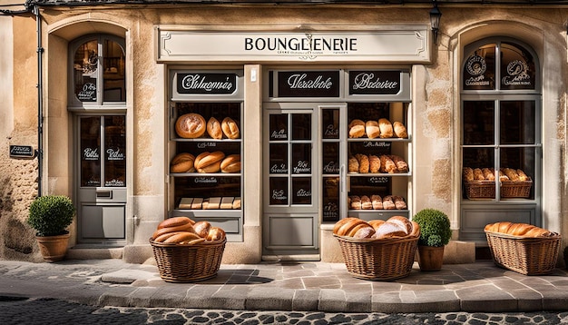 A charming boulangerie with baskets of freshly baked bread in the window 2 01