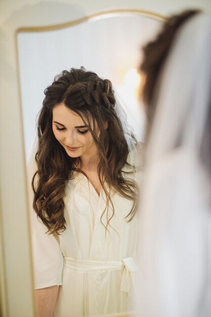 Charming bride is turning around in the palace