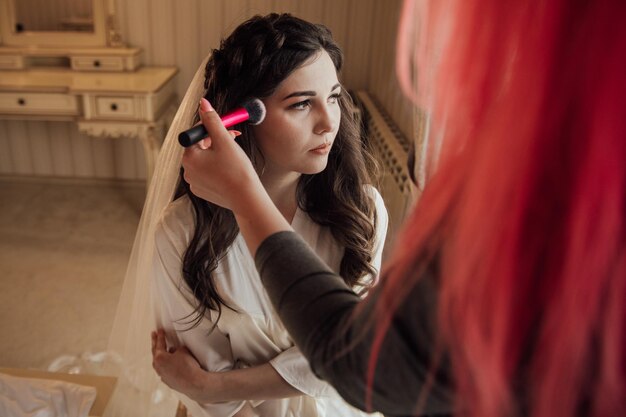 Charming bride is turning around in the palace