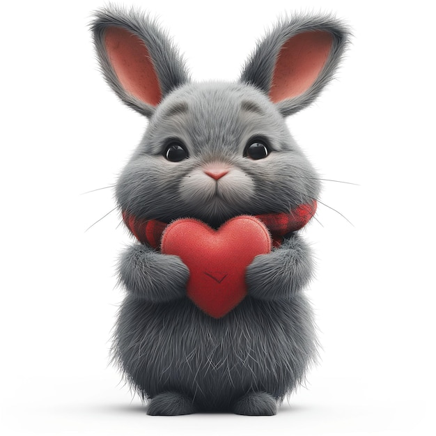 Charming bunny with a red heart with love cute and affectionate