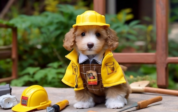 Charming canine handyman in work attire Generative AI