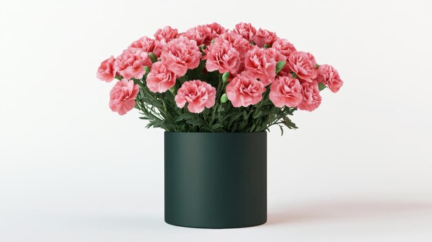 Charming carnation bouquet arranged in a modern green container