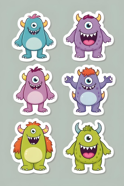 Photo charming cartoon monster sticker collection fullbody fun for all ages