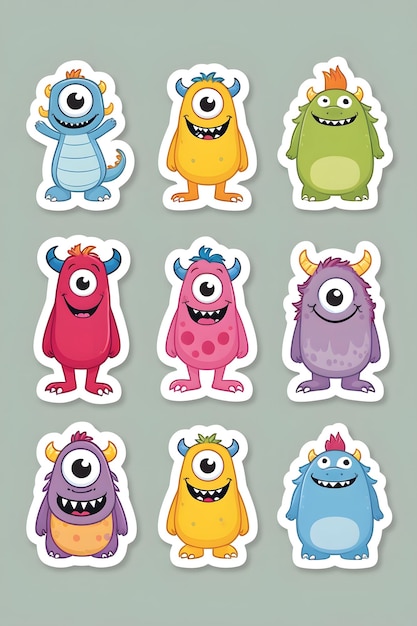 Photo charming cartoon monster sticker collection fullbody fun for all ages