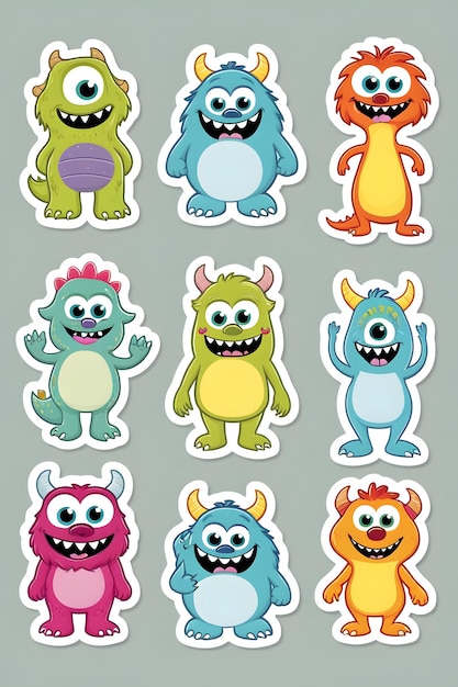 Photo charming cartoon monster sticker collection fullbody fun for all ages