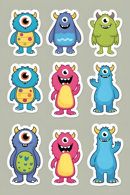 Photo charming cartoon monster sticker collection fullbody fun for all ages