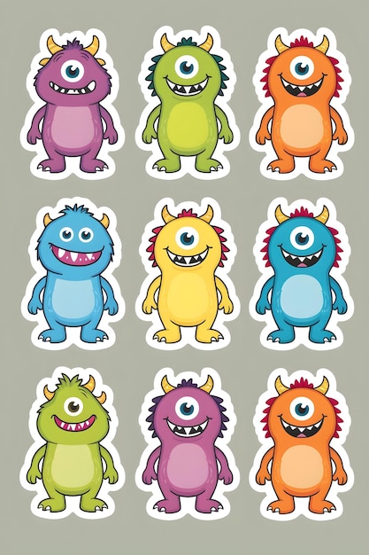 Photo charming cartoon monster sticker collection fullbody fun for all ages