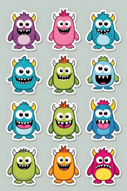 Photo charming cartoon monster sticker collection fullbody fun for all ages