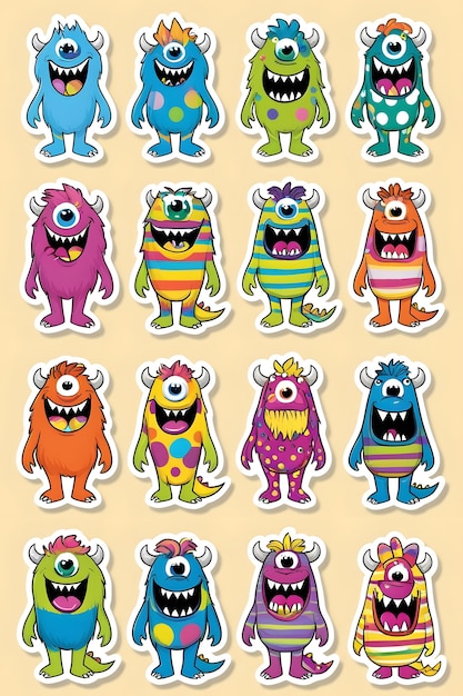 Photo charming cartoon monster sticker collection fullbody fun for all ages