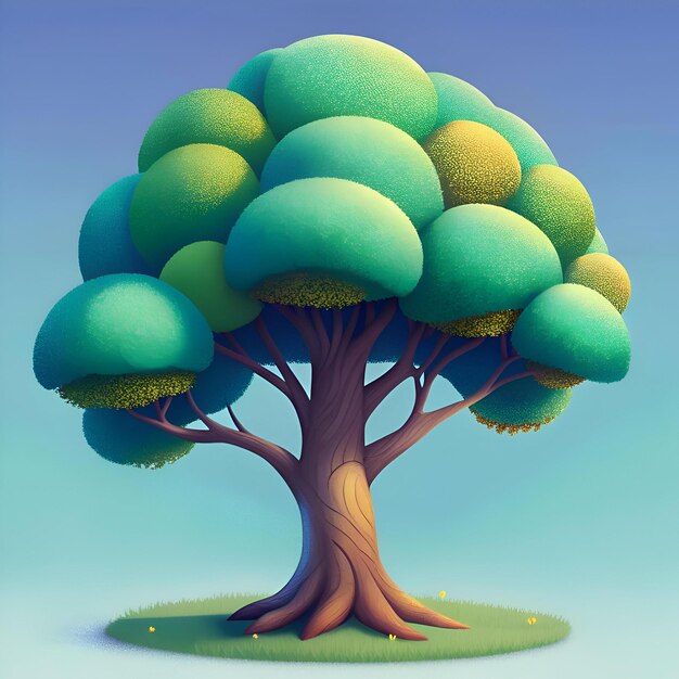 A charming cartoon tree with a whimsical design perfect for childrens books illustrations and playful graphics