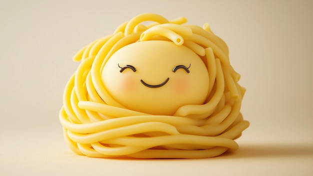 A charming character made from pasta with a smiling face symbolizing playful food art creativity in cooking and the whimsical side of culinary expression