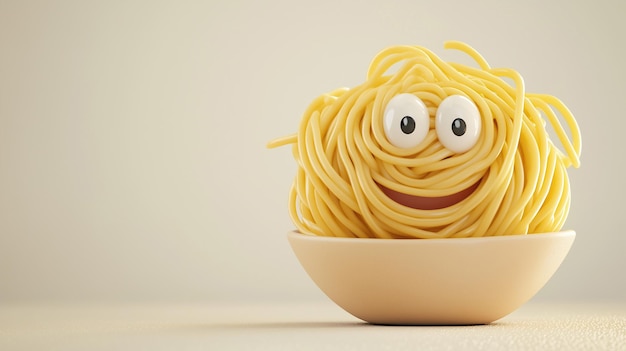 Photo a charming character made from pasta with a smiling face symbolizing playful food art creativity in cooking and the whimsical side of culinary expression