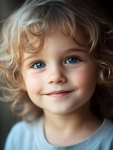 Photo charming child portrait with bright blue eyes and curly hair