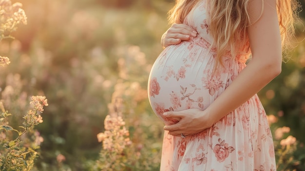 Charming CloseUp of Young Pregnant Woman s Rounded Belly