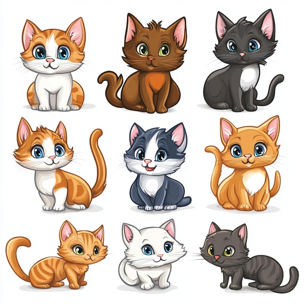 Photo a charming collection of cartoon cat clipart