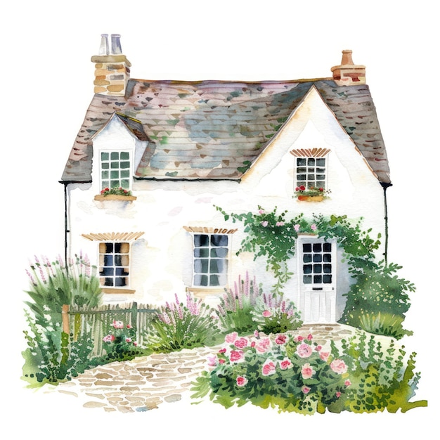 Photo charming cottage watercolor illustration