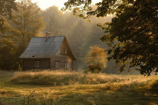 Photo charming country cottage surrounded by serene nature and rustic charm