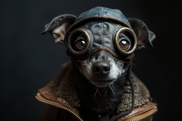 Photo charming dog in aviator goggles vintage pilot fantasy